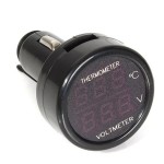 Digital Voltmeter - Thermometer, for car, red - blue display, cigarette / lighter socket connection